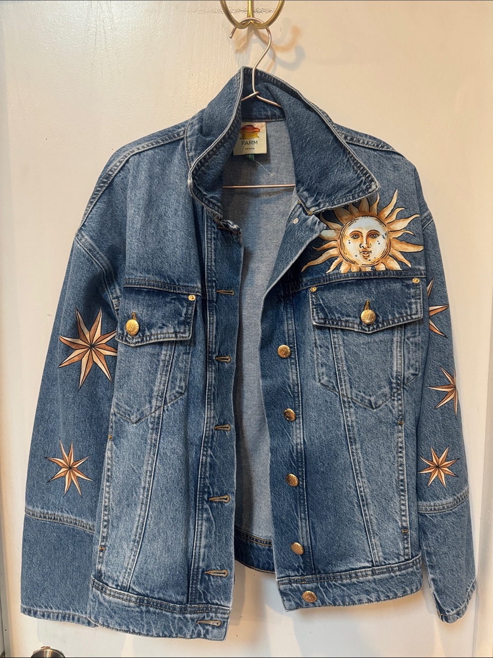 FARM Rio Mystical Sun Denim Jean Jacket with Gold Moon & Star - Picture 4 of 8
